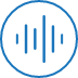Un cercle bleu avec une série de lignes verticales de différentes longueurs à l'intérieur, symbolisant un signal acoustique.