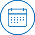 Une icône en forme de cercle bleu avec un calendrier, représentant le temps.