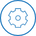 Une icône en forme de cercle bleu avec un dessin d'un engrenage à l'intérieur, qui signifie diagnostic de l'appareil